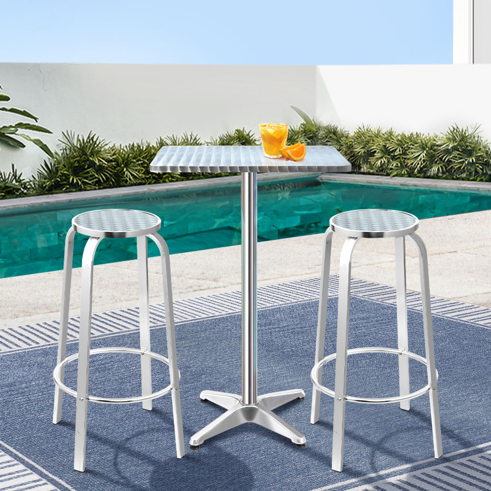Gardeon 3-Piece Outdoor Bar Set Bistro Table Stools Adjustable Square Cafe view 8