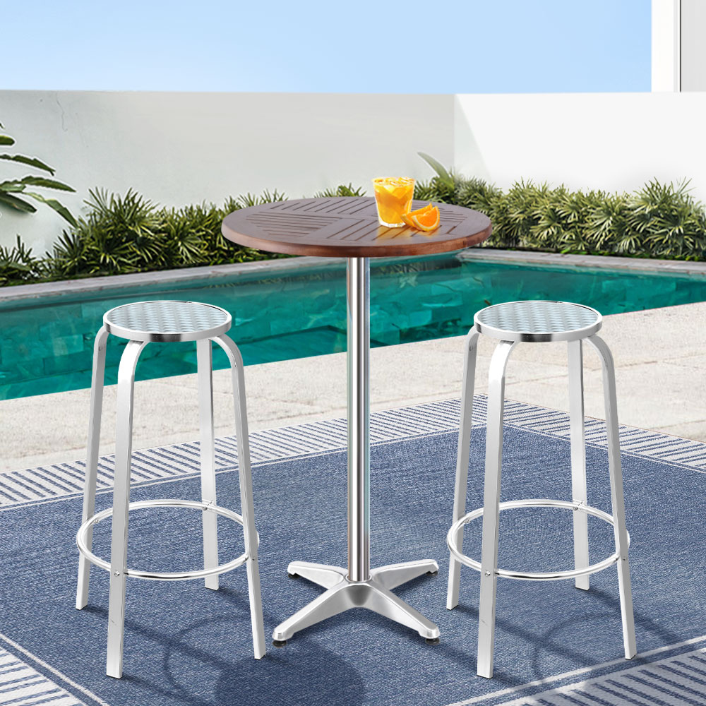 Gardeon 3-Piece Outdoor Bar Set Bistro Table Stools Adjustable Square Cafe view 7