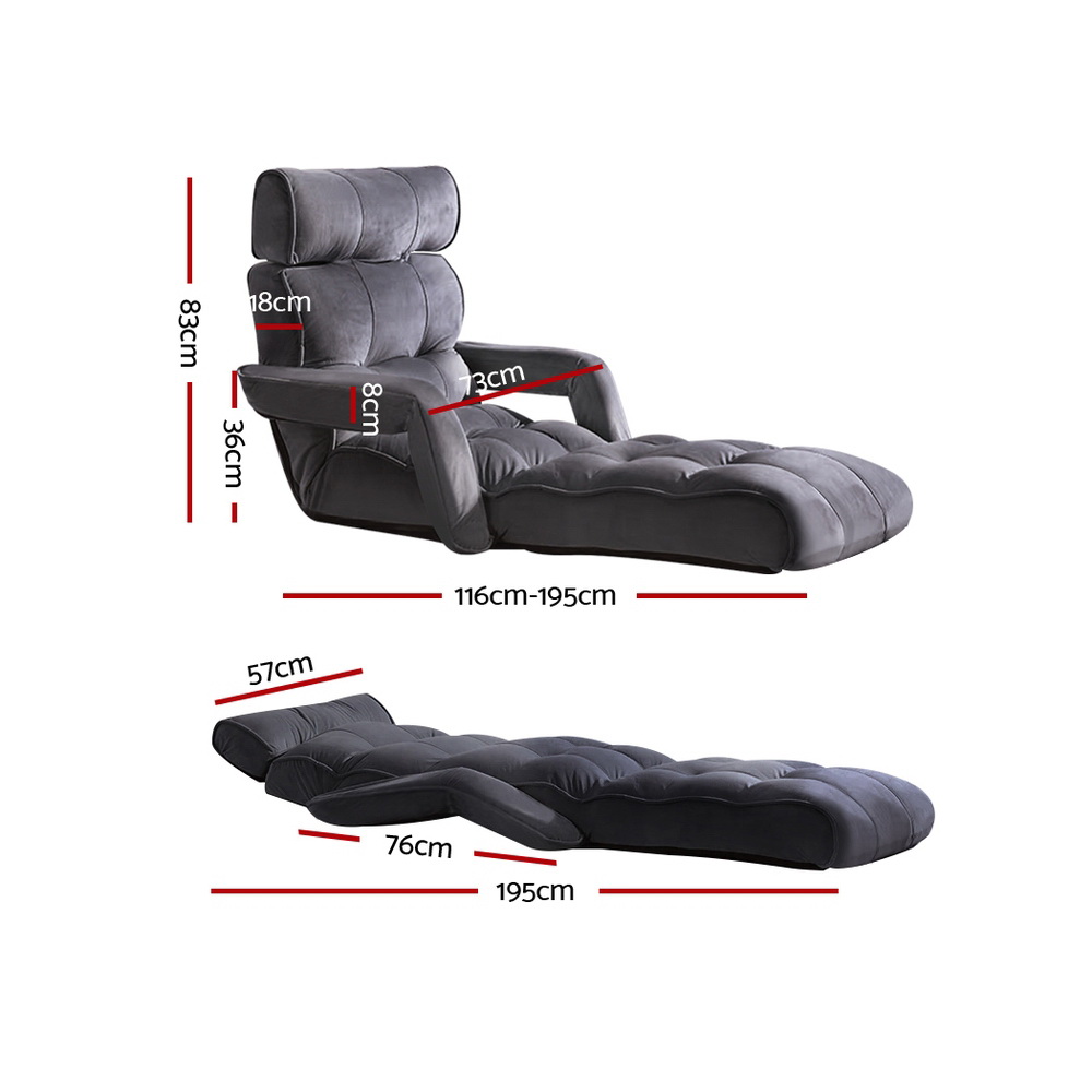 Artiss Floor Lounge Sofa With Armrest Flocking Fabric Charcoal view 2