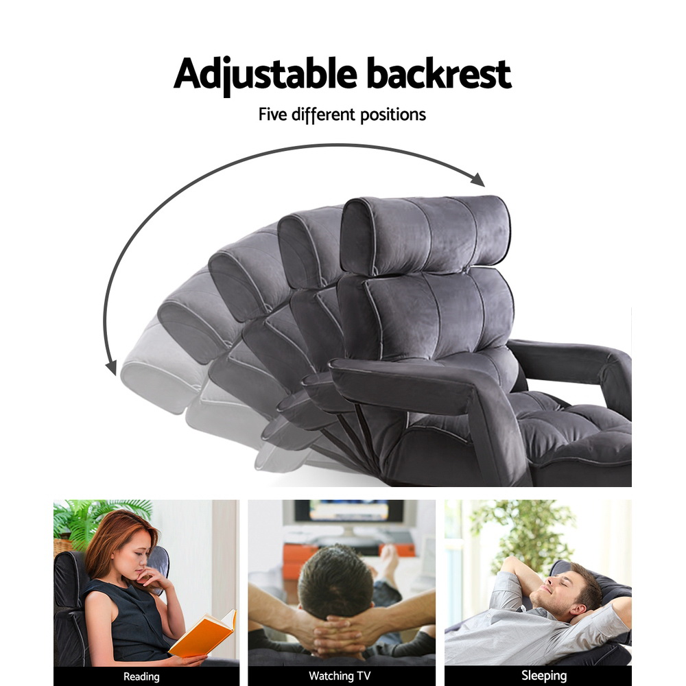 Artiss Floor Lounge Sofa With Armrest Flocking Fabric Charcoal view 4