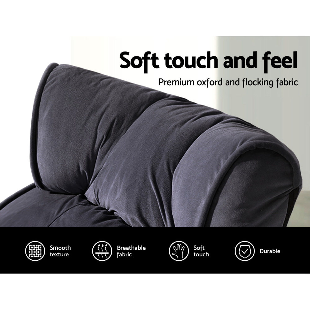 Artiss Floor Lounge Sofa With Armrest Flocking Fabric Charcoal view 6