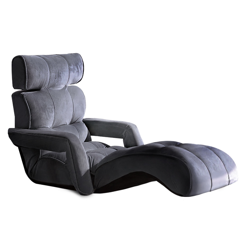 Artiss Floor Lounge Sofa With Armrest Flocking Fabric Charcoal view 8