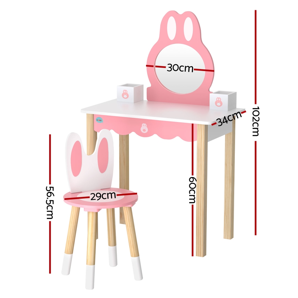 1 Set of Keezi Kids Dressing Table Wooden Bunny Pink view 4