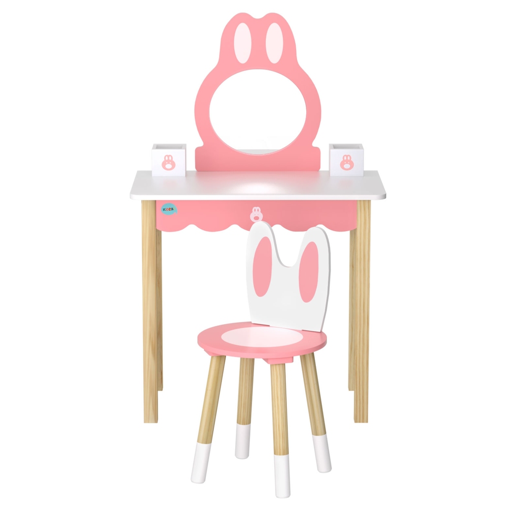 1 Set of Keezi Kids Dressing Table Wooden Bunny Pink view 5