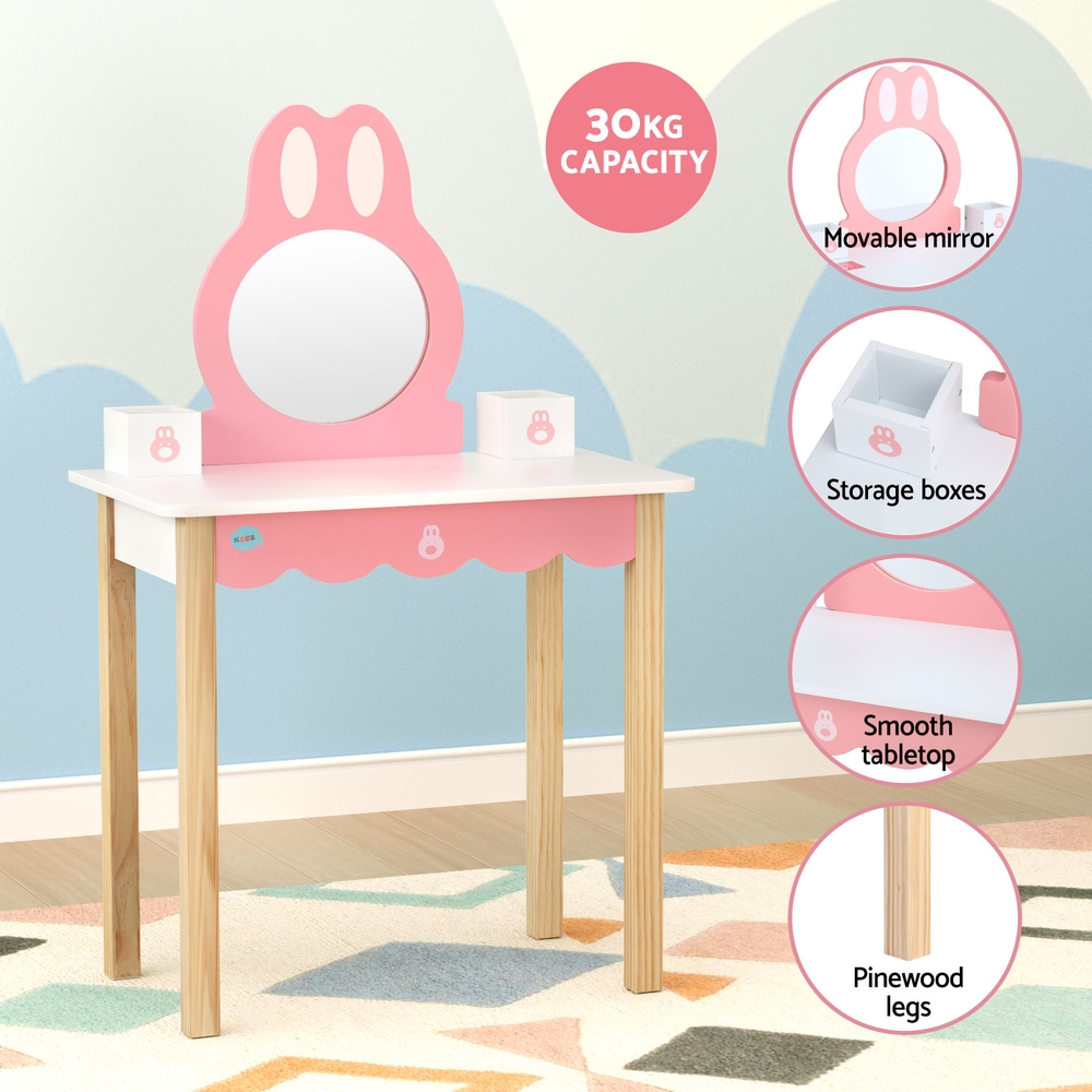 1 Set of Keezi Kids Dressing Table Wooden Bunny Pink view 7