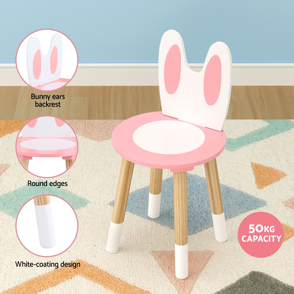 1 Set of Keezi Kids Dressing Table Wooden Bunny Pink view 8