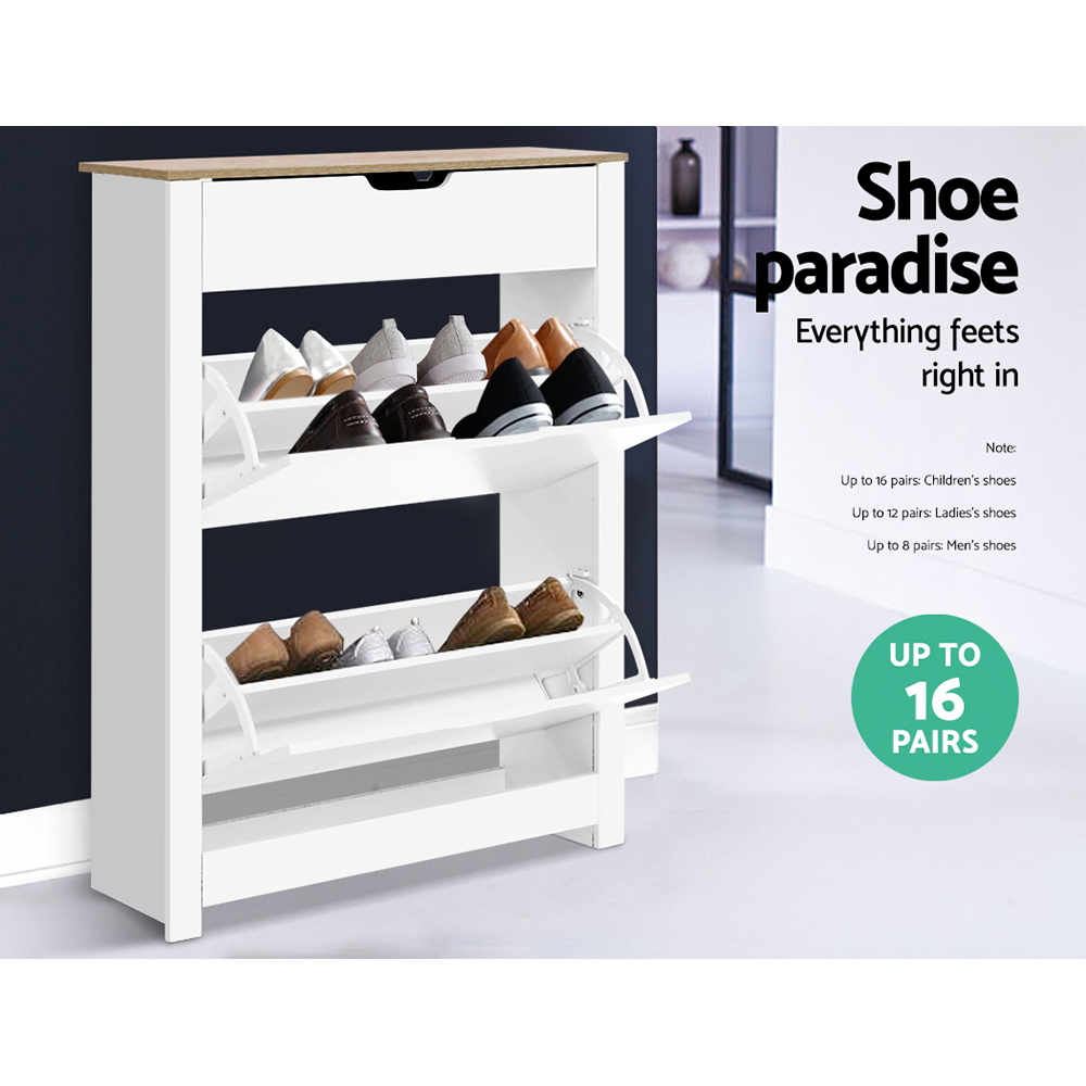 Artiss Shoe Rack Cabinet 16 Pairs White Ana view 7