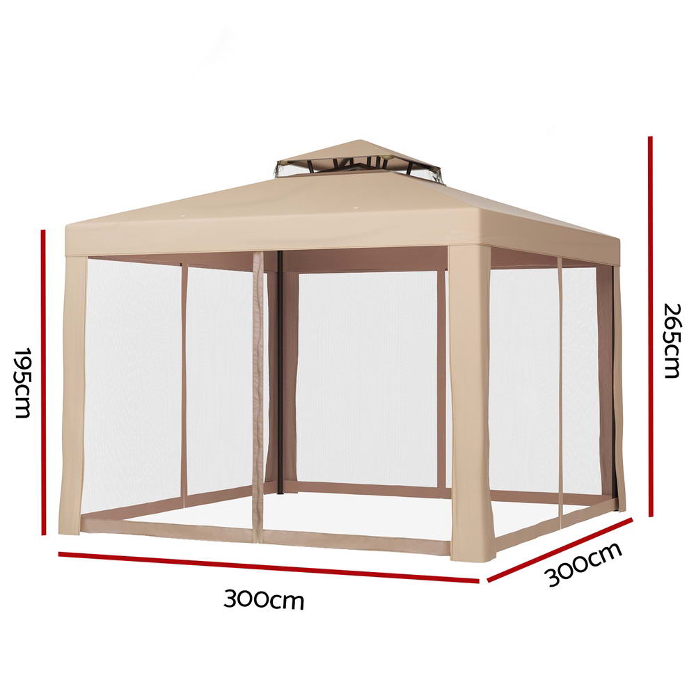 Instahut Gazebo Marquee 3m Outdoor Event Tent Camping Party Mesh Wall Canopy Brown view 2