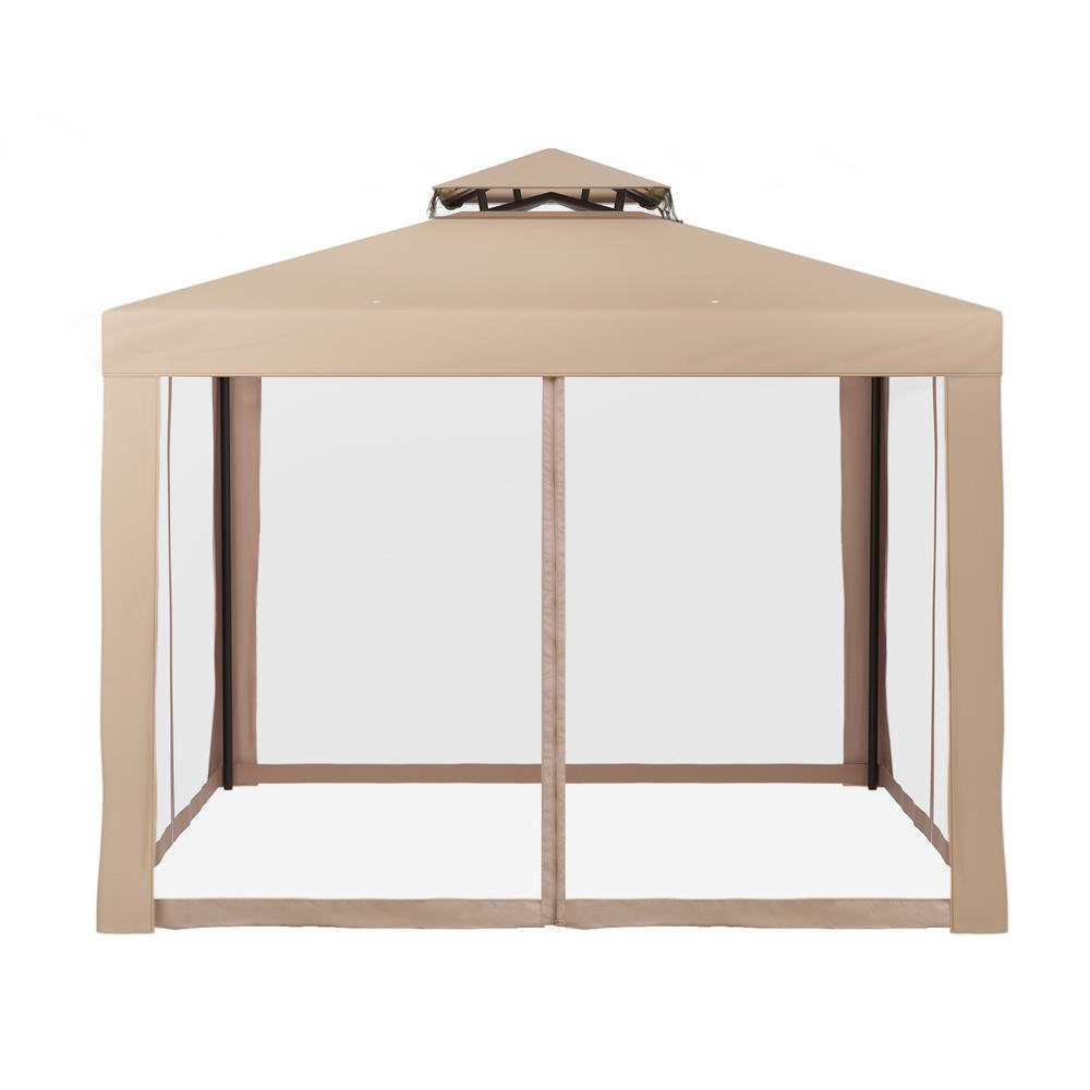 Instahut Gazebo Marquee 3m Outdoor Event Tent Camping Party Mesh Wall Canopy Brown view 3