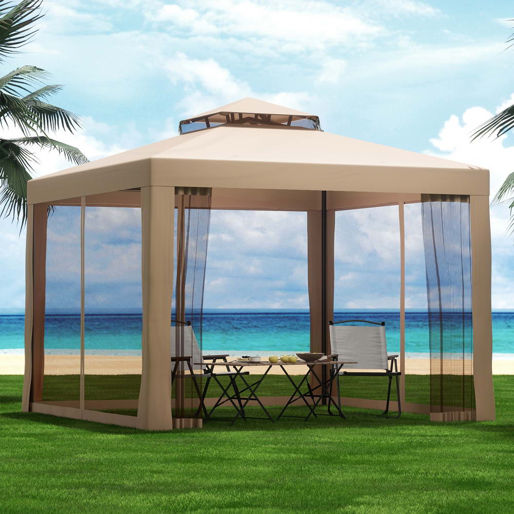 Instahut Gazebo Marquee 3m Outdoor Event Tent Camping Party Mesh Wall Canopy Brown — image 1