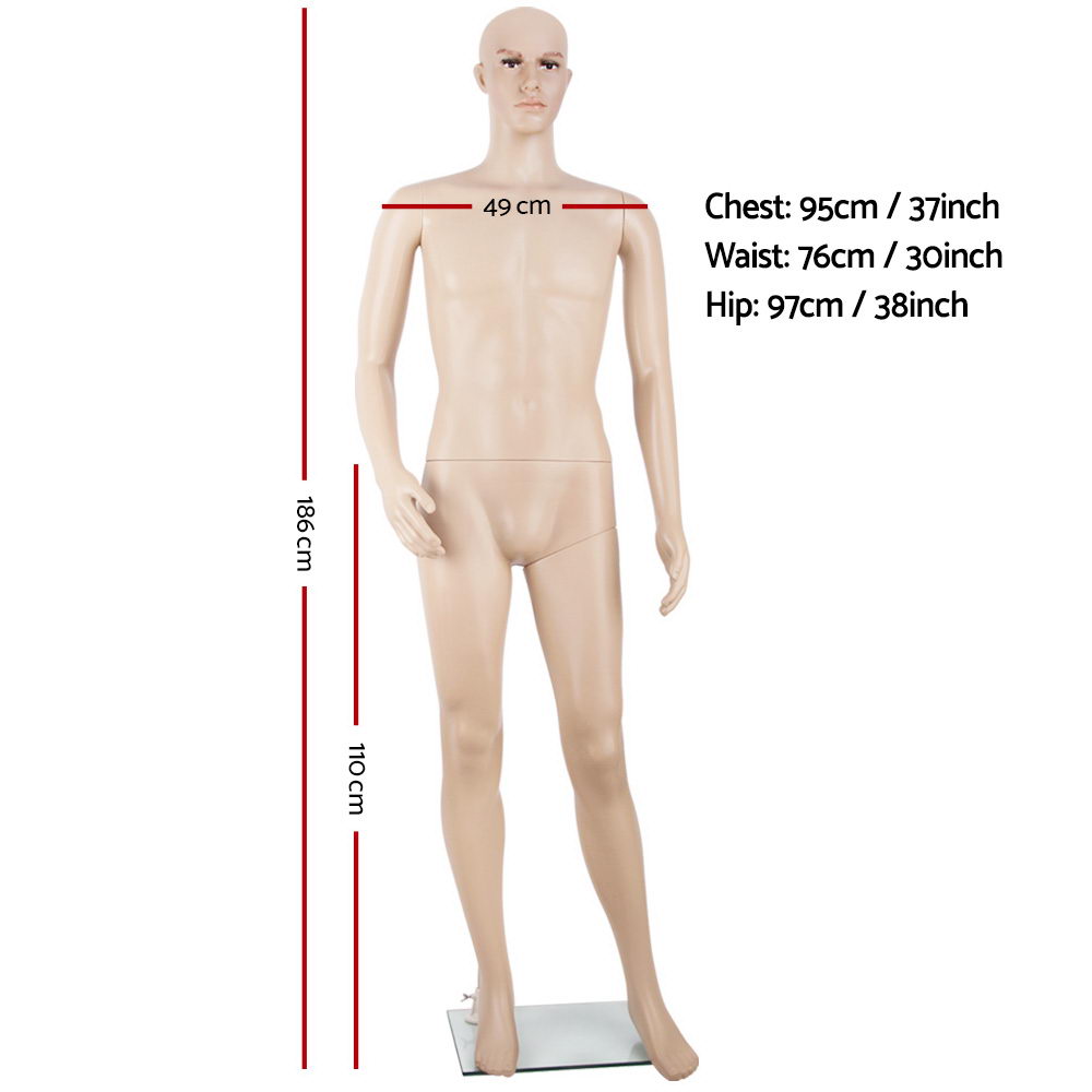 186cm Tall Full Body Male Mannequin - Skin Coloured view 2