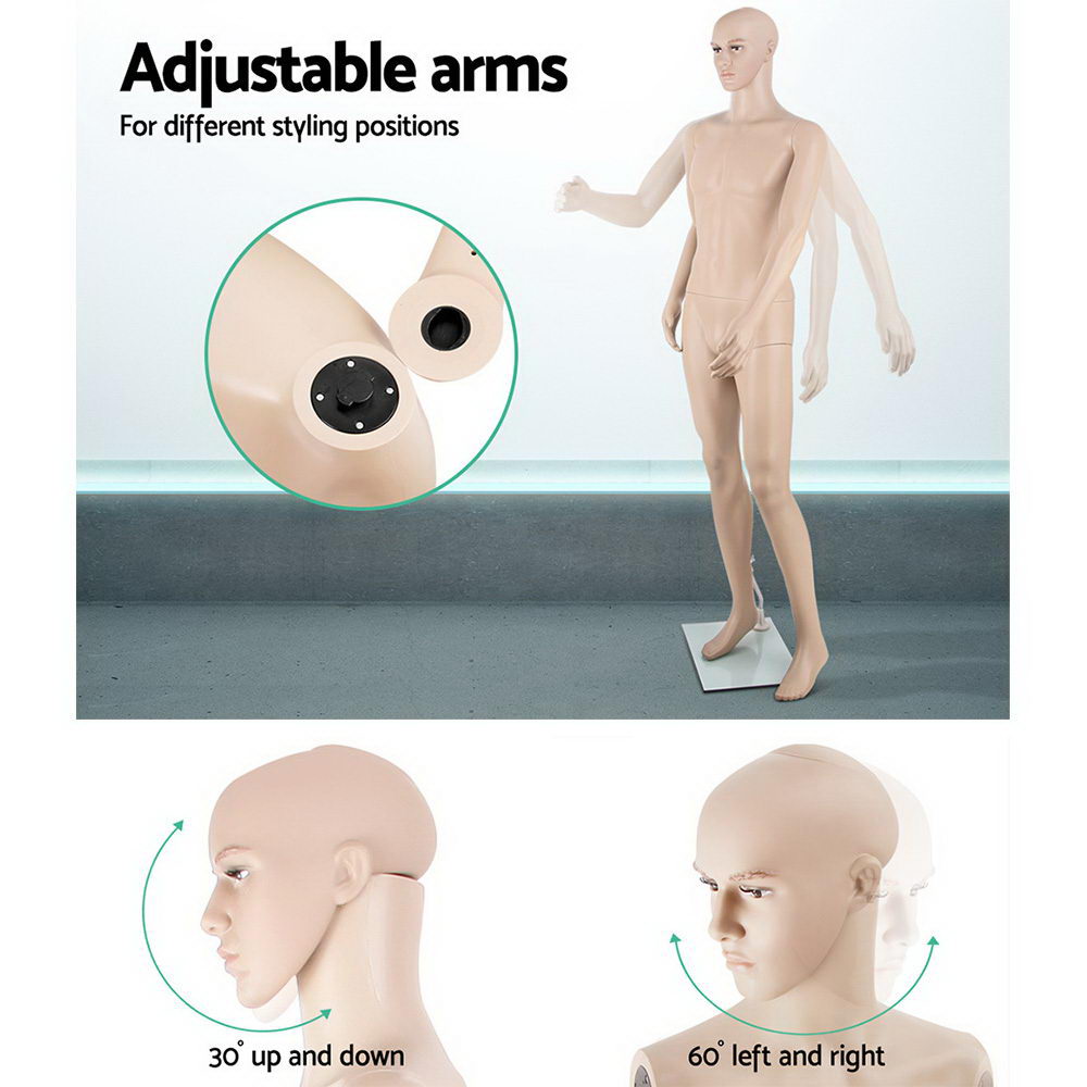 186cm Tall Full Body Male Mannequin - Skin Coloured view 5