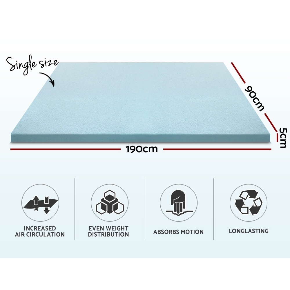 Giselle Bedding Memory Foam Mattress Topper Cool Gel 5cm Single view 2