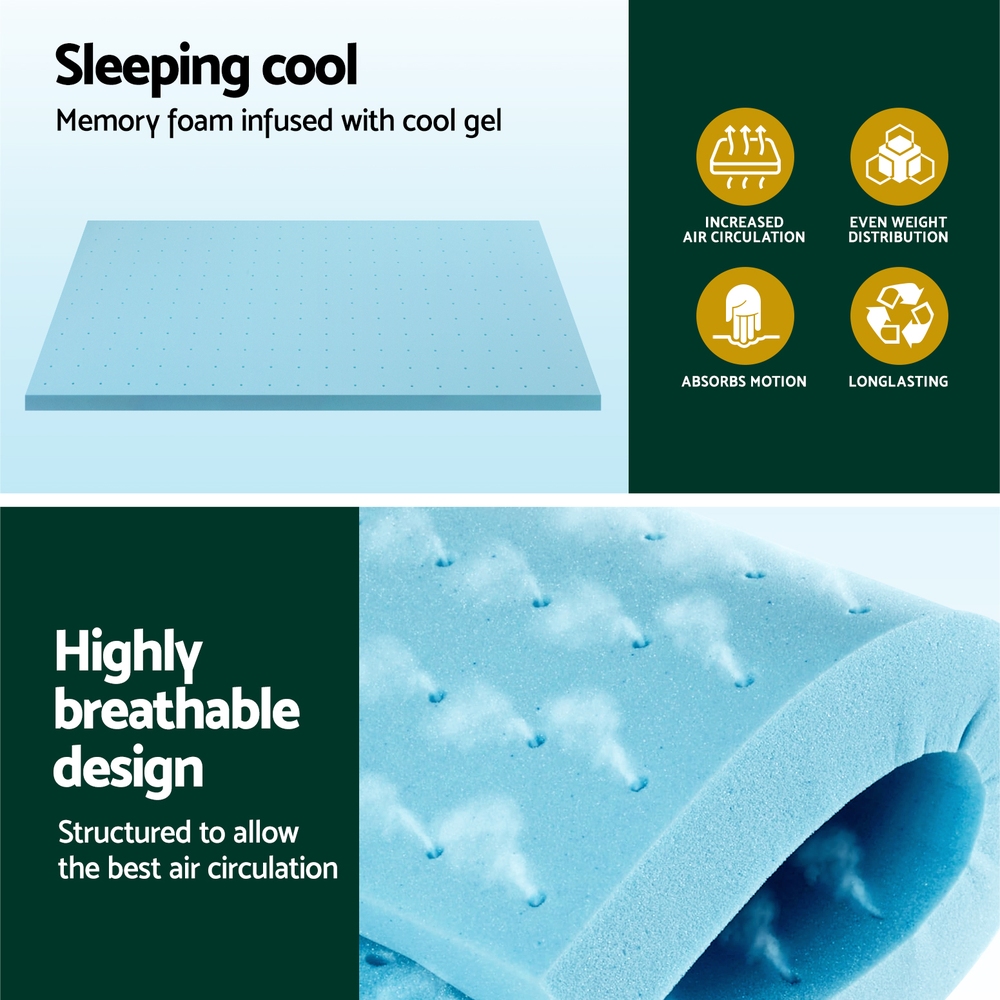 Giselle Bedding Memory Foam Mattress Topper Ventilated Cool Gel 5cm Single view 4