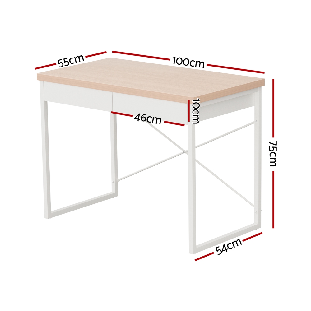 Artiss Computer Desk Drawer Storage Oak 100CM view 2