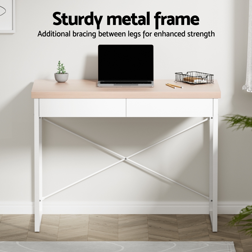 Artiss Computer Desk Drawer Storage Oak 100CM view 4