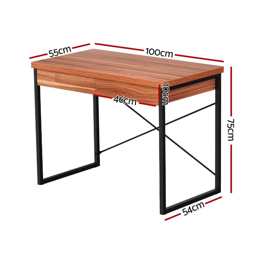 Artiss Computer Desk Drawer Storage Walnut 100CM view 2