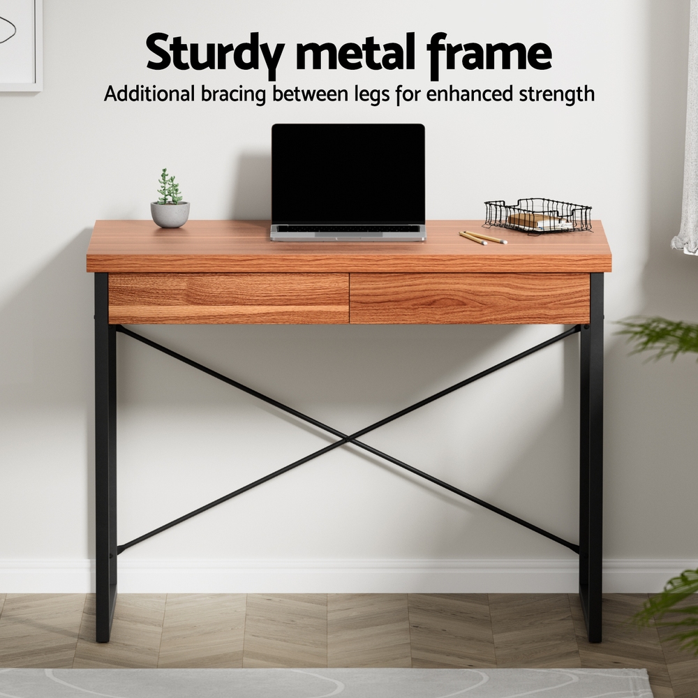 Artiss Computer Desk Drawer Storage Walnut 100CM view 4