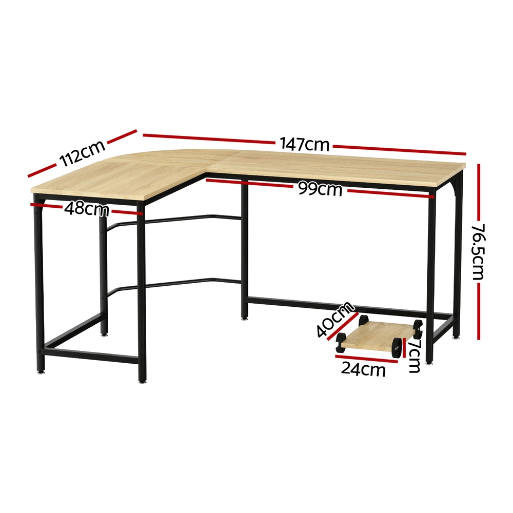 Artiss Computer Desk L-Shape CPU Stand Oak 147CM view 2