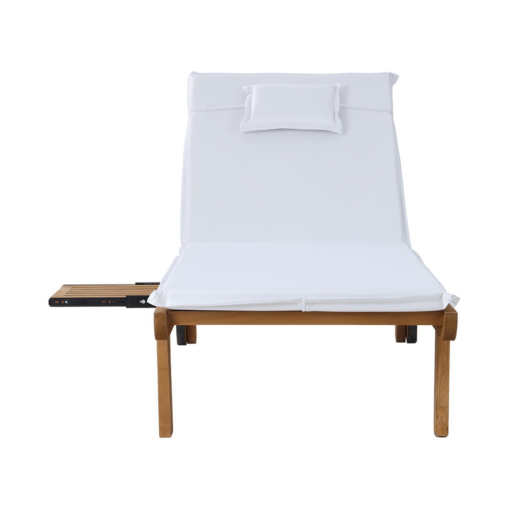 Gardeon 2x Sun Lounge Wooden Lounger Outdoor Furniture Day Bed Wheel Patio White view 3