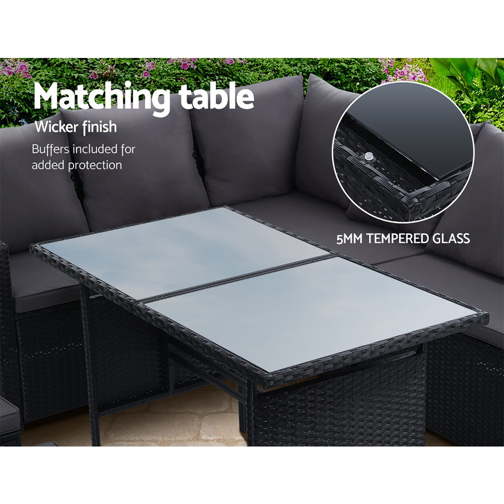 Gardeon Outdoor Furniture Dining Setting Sofa Set Lounge Wicker 9 Seater Black view 5