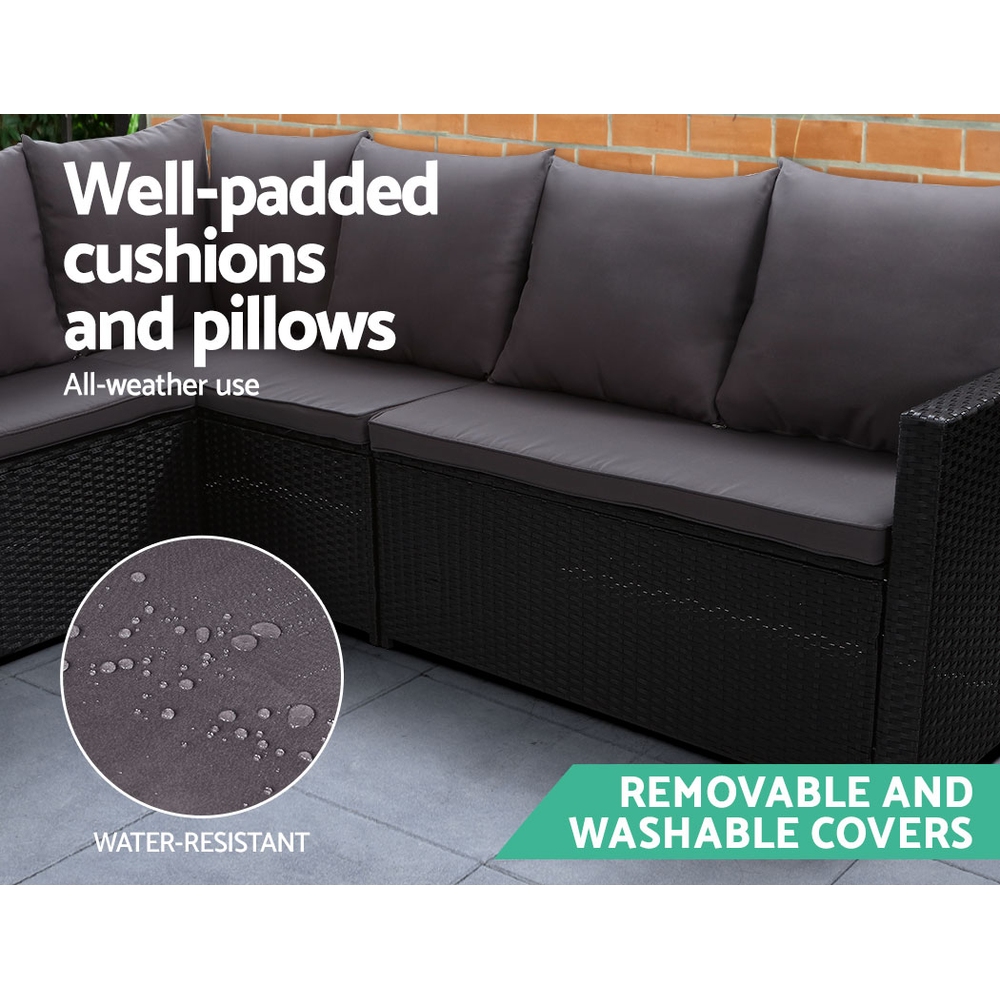 Gardeon Outdoor Furniture Dining Setting Sofa Set Lounge Wicker 9 Seater Black view 6