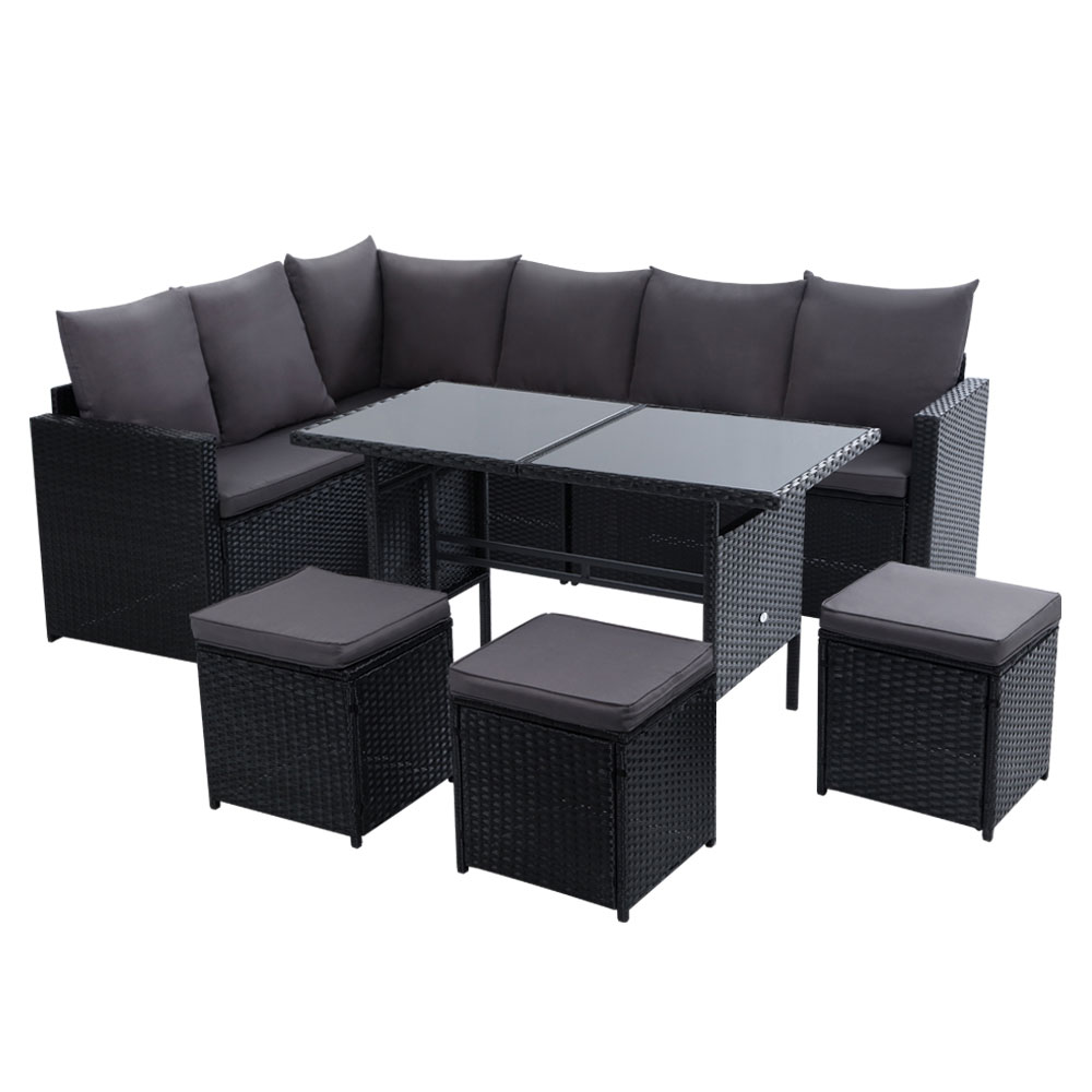 Gardeon Outdoor Furniture Dining Setting Sofa Set Lounge Wicker 9 Seater Black view 7