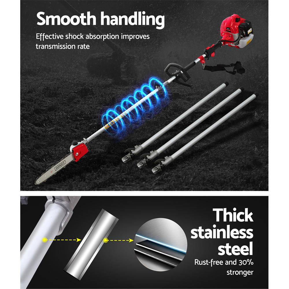 Giantz 62CC Pole Chainsaw Hedge Trimmer Brush Cutter Whipper 9-in-1 5.6m Red view 4