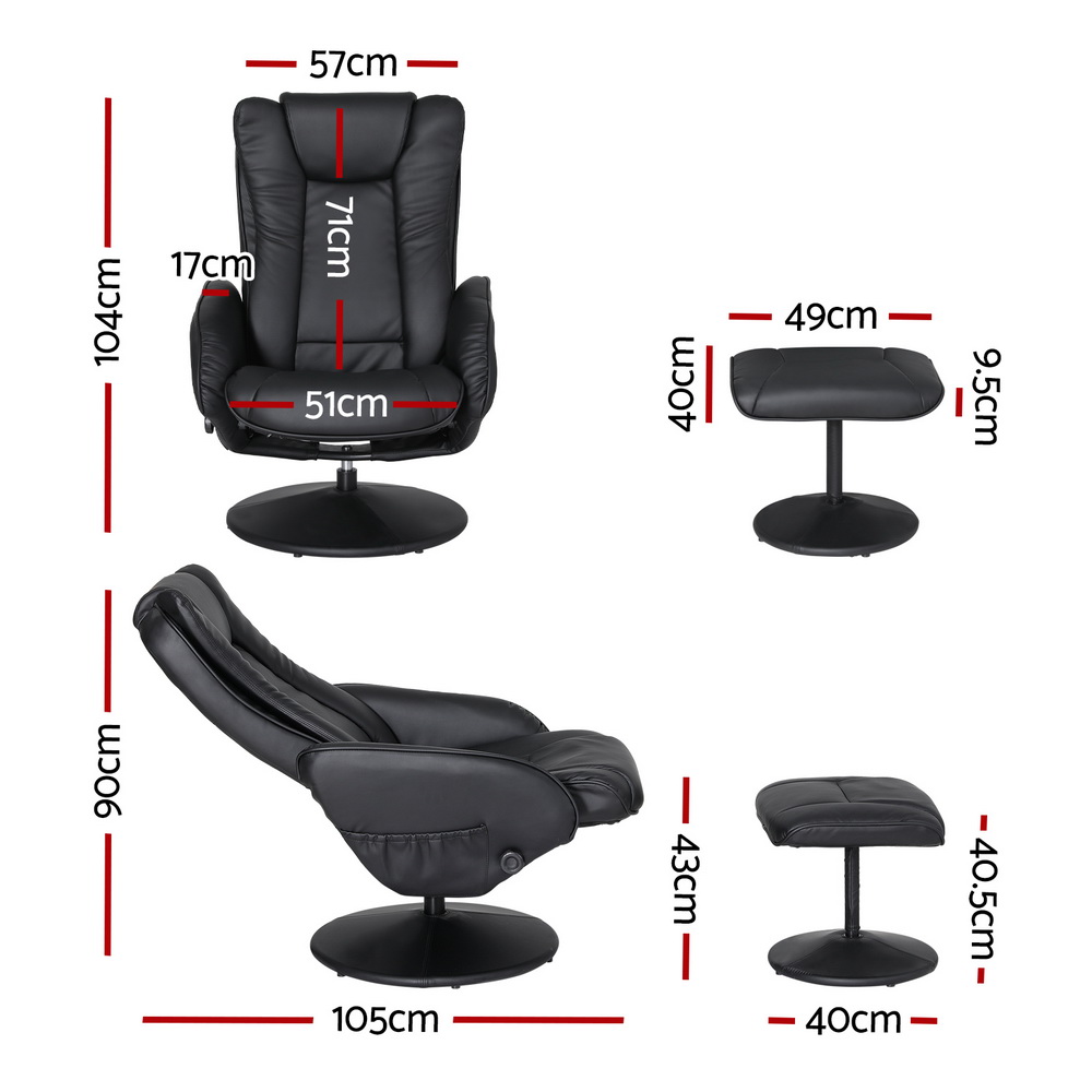 Artiss Recliner Chair Ottoman Heated Massage Black view 2