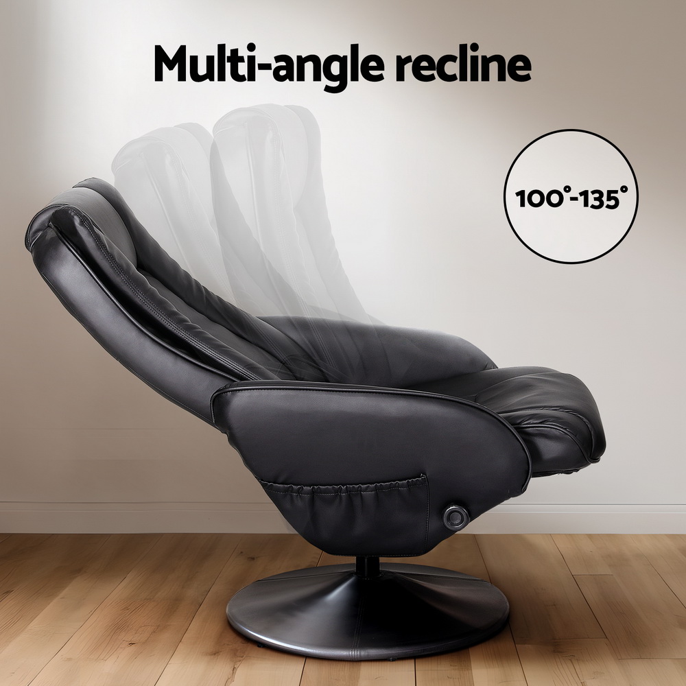 Artiss Recliner Chair Ottoman Heated Massage Black view 4