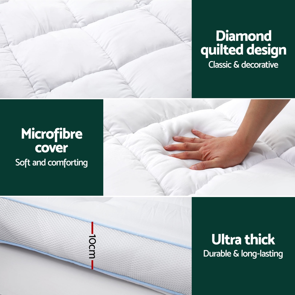 Giselle Bedding 1500GSM Bamboo Pillowtop Mattress Topper 10cm Thick Pad for view 6