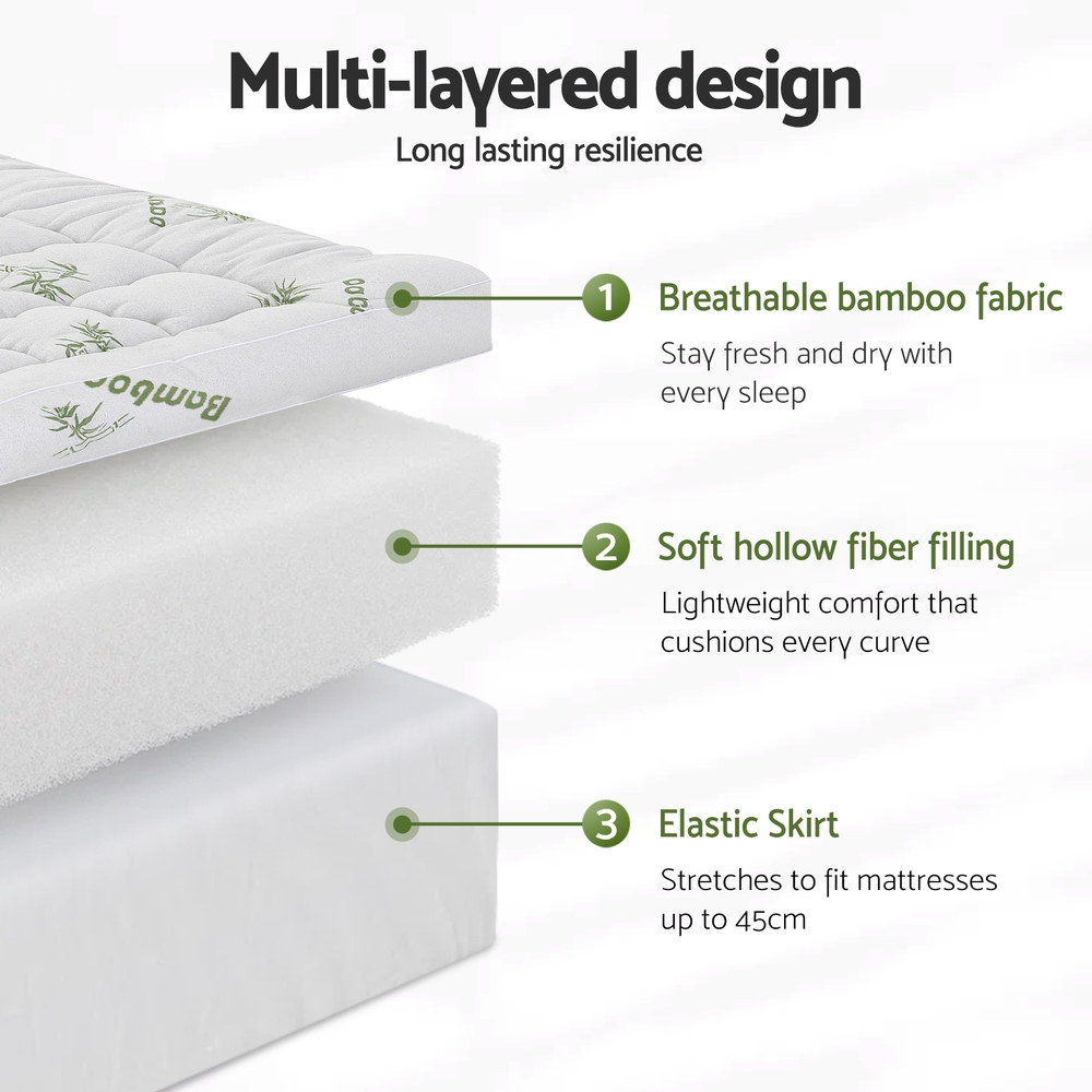 Giselle Bedding 1500GSM Pillowtop Mattress Topper Bamboo Mattress Pad for Back view 6