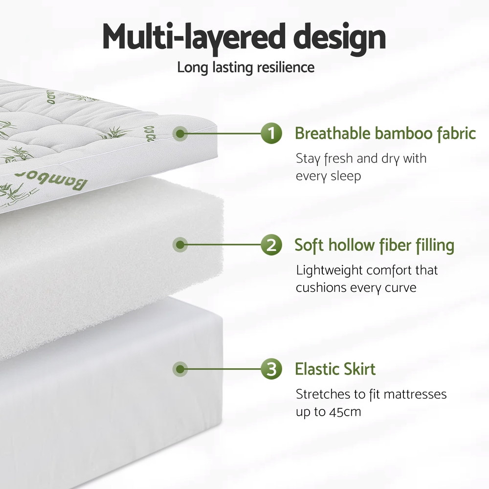 Giselle Bedding 1500GSM Pillowtop Mattress Topper Bamboo Mattress Pad for Back view 6