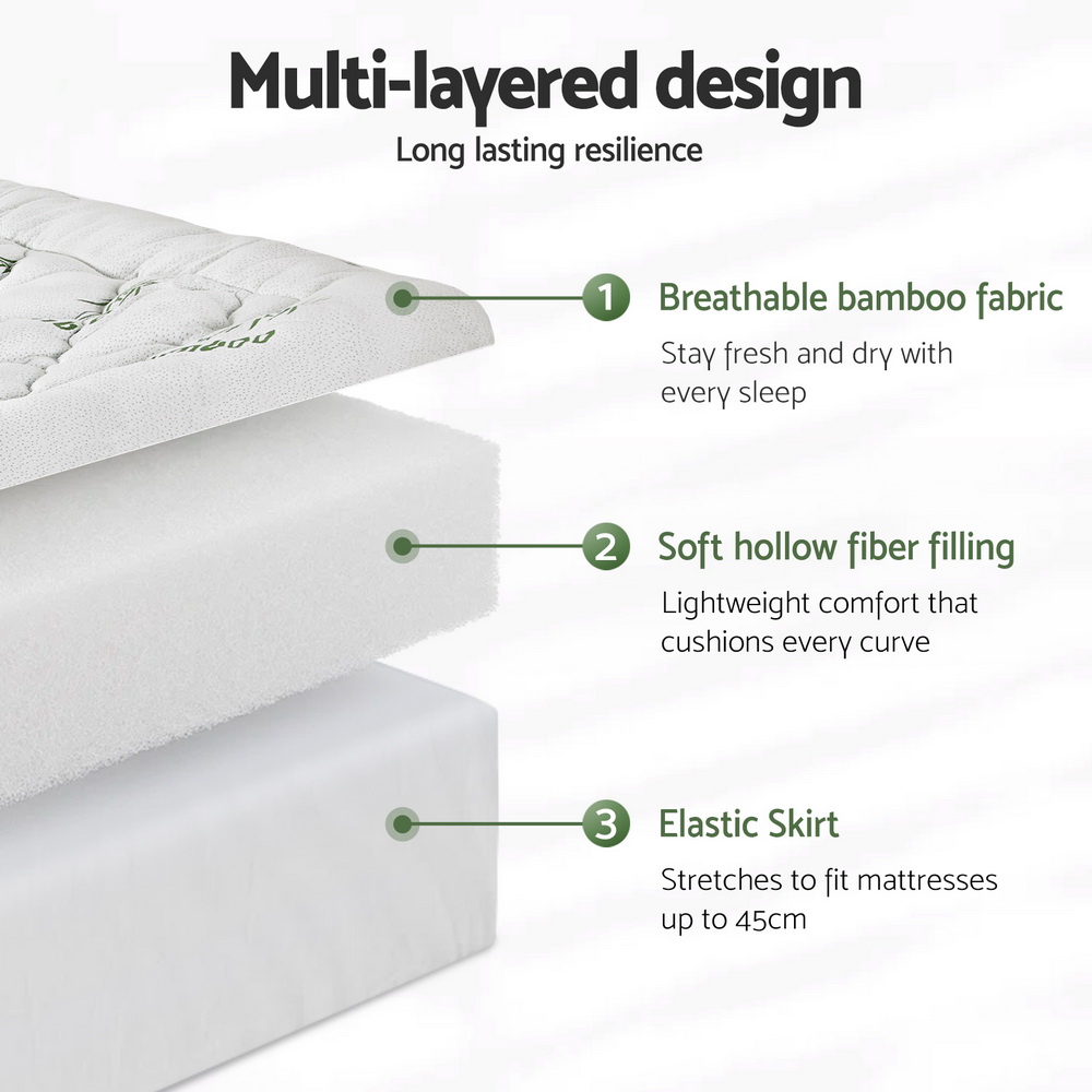 Giselle Bedding 5cm Pillowtop Mattress Topper 1000GSM Thick Soft Bamboo view 6