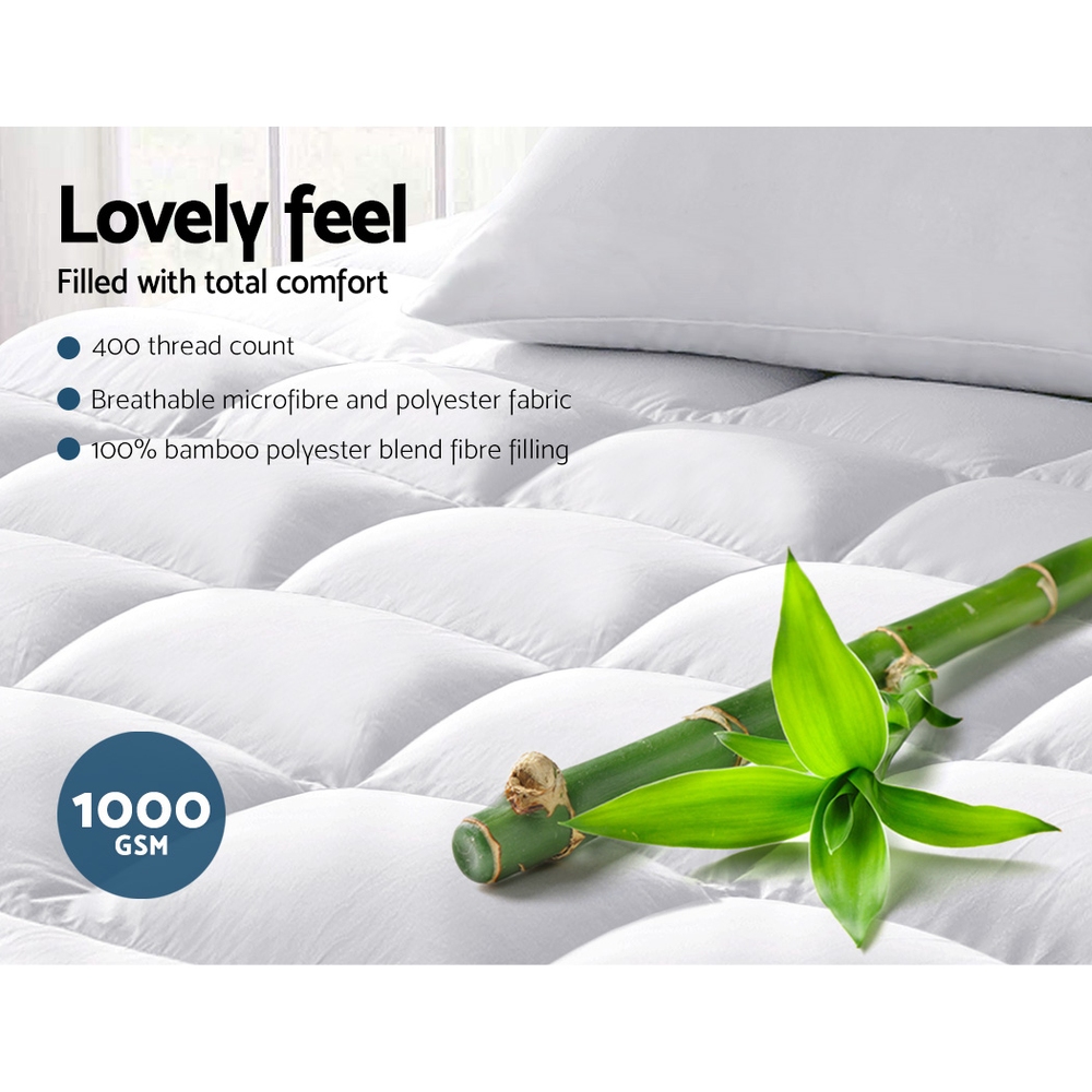 Giselle Bedding 5cm Bamboo Pillowtop Mattress Topper 1000GSM Mattress Pad for view 3