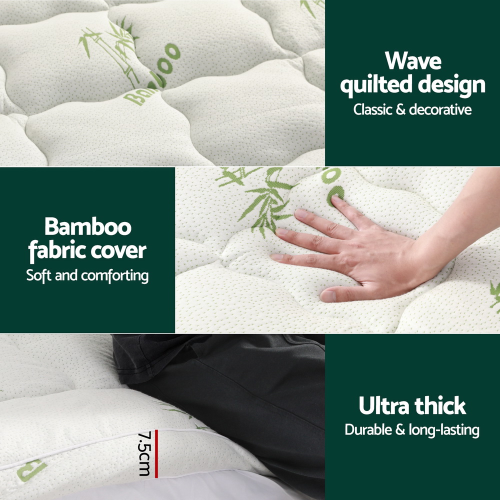 Giselle Bedding Pillowtop Mattress Topper 7.5cm Thick Bamboo Pad for Back Pain view 4