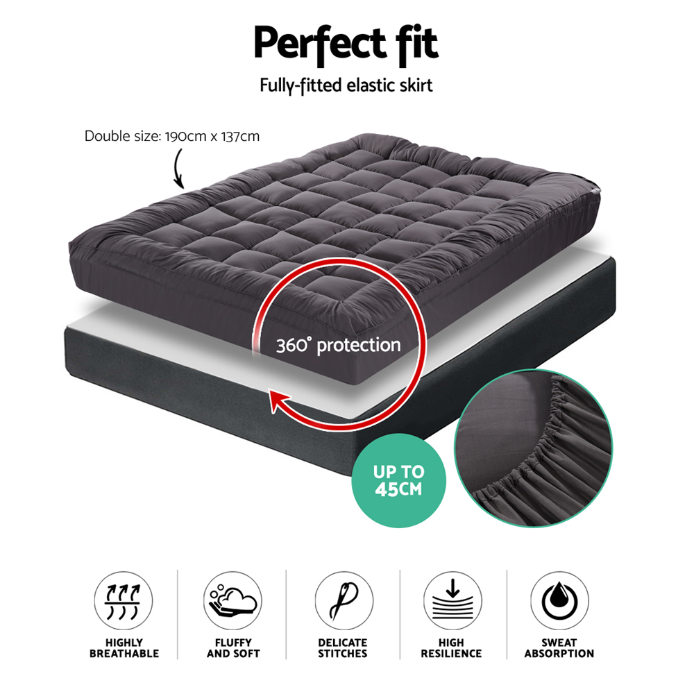 Giselle Bedding Bamboo Charcoal Filling Pillowtop Topper 1000GSM 5cm Thick view 2