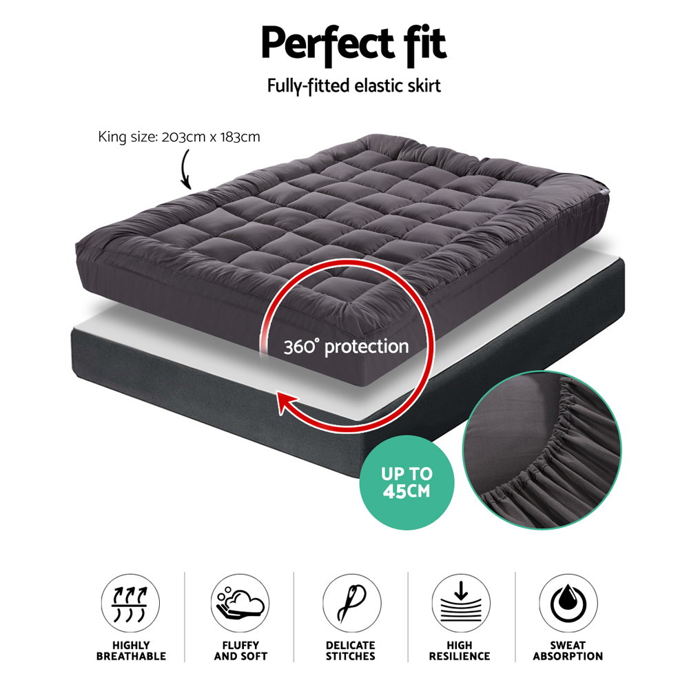 Giselle Bedding Bamboo Charcoal Filling Pillowtop Topper 1000GSM 5cm Thick view 2
