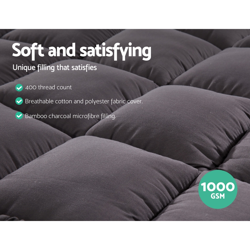 Giselle Bedding Bamboo Charcoal Filling Pillowtop Topper 1000GSM 5cm Thick view 5
