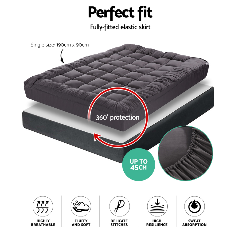 Giselle Bedding Bamboo Charcoal Filling Pillowtop Topper 1000GSM 5cm Thick view 2