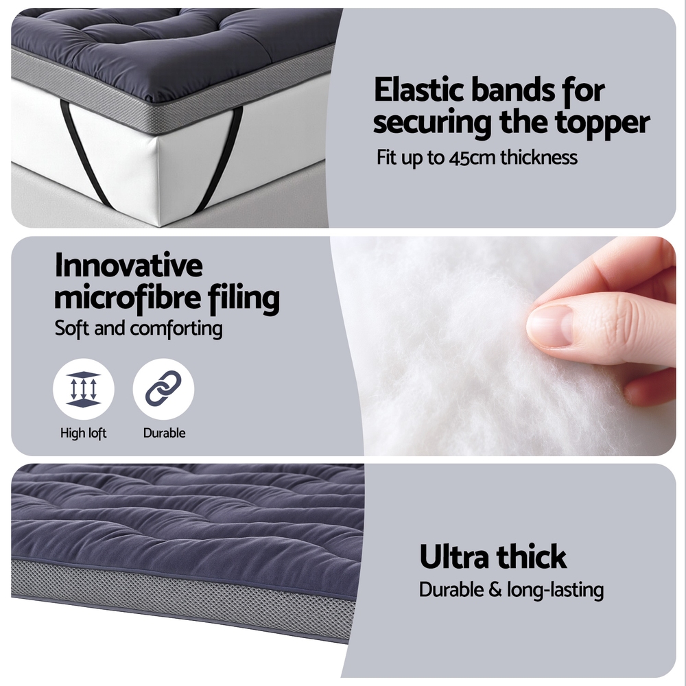 Giselle Bedding 5cm Pillowtop Topper Bamboo Polyester Blend Fibre Pad for Back view 7