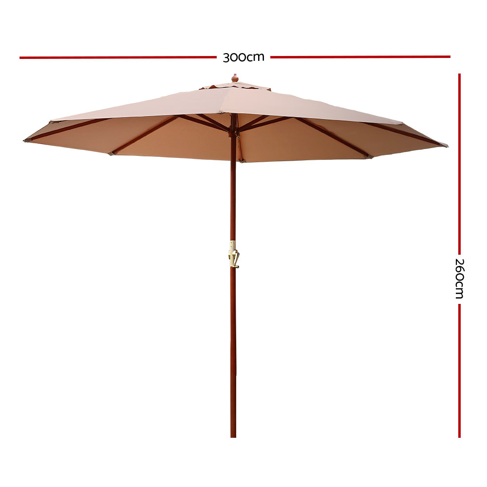Instahut 3m Outdoor Umbrella Pole Umbrellas Beach Garden Sun Stand Patio Beige view 2