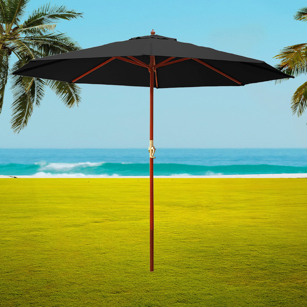 Instahut 3m Outdoor Umbrella Pole Umbrellas Beach Garden Sun Stand Patio Black view 7