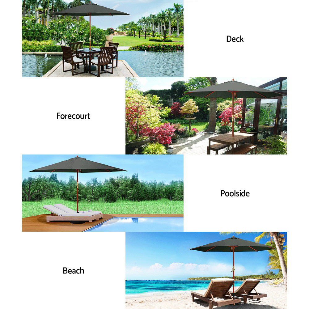 Instahut 3m Outdoor Umbrella Pole Umbrellas Beach Garden Sun Stand Patio Charcoal view 4
