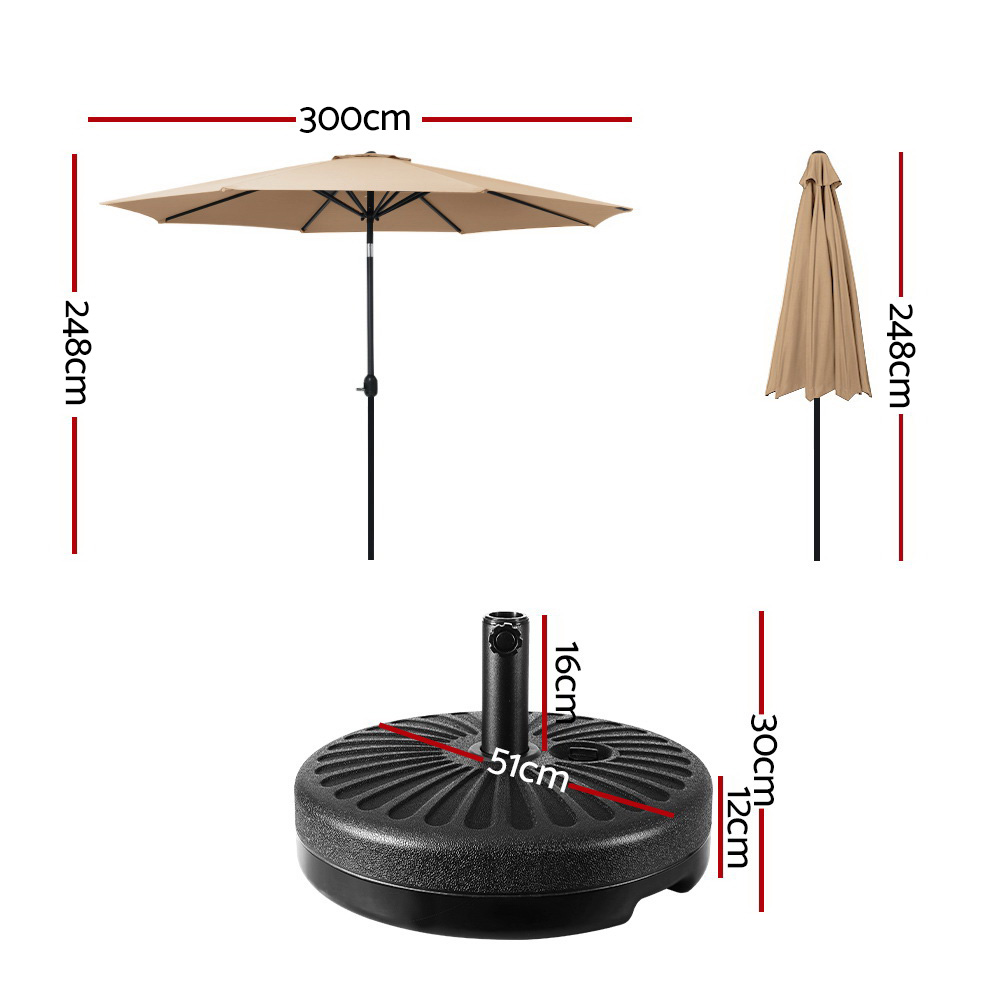 Instahut 3m Outdoor Umbrella w/Base Pole Tilt Beach Garden Patio Beige view 2