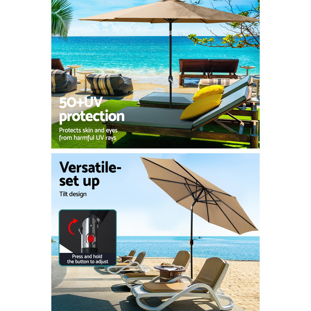 Instahut 3m Outdoor Umbrella w/Base Pole Tilt Beach Garden Patio Beige view 5