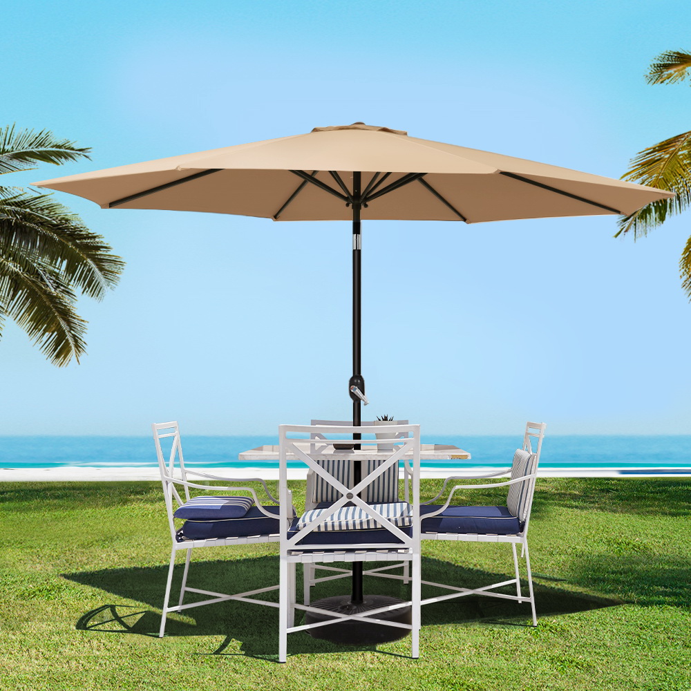 Instahut 3m Outdoor Umbrella w/Base Pole Tilt Beach Garden Patio Beige view 8