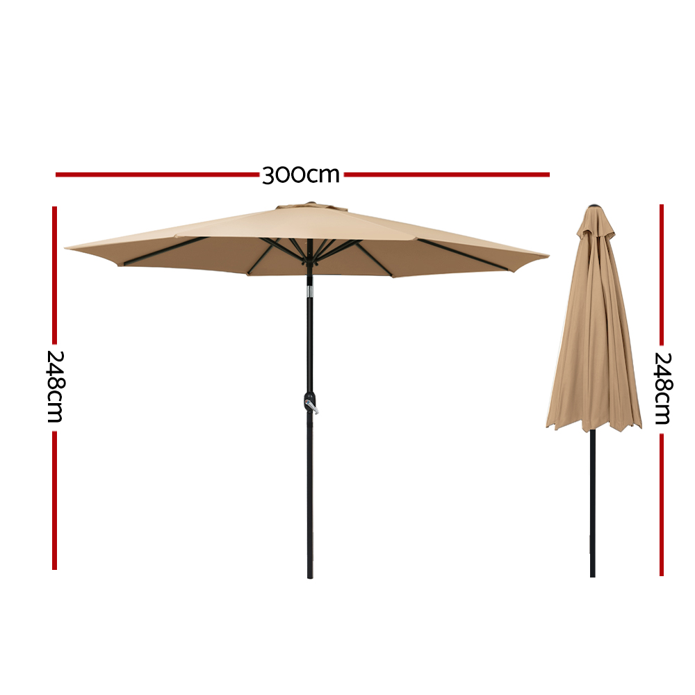 Instahut 3m Outdoor Umbrella Beach Pole Garden Patio Tilt Beige view 2