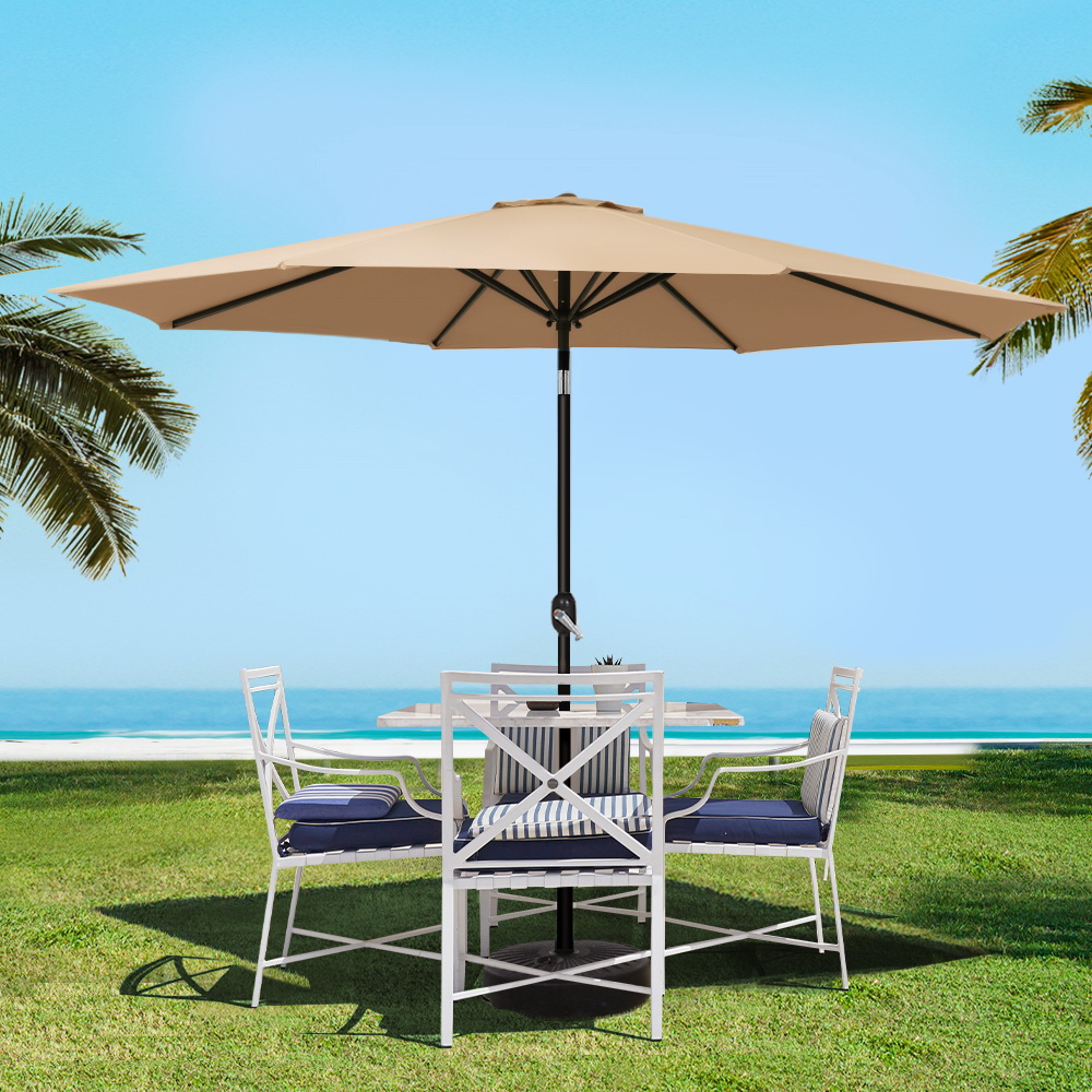 Instahut 3m Outdoor Umbrella Beach Pole Garden Patio Tilt Beige view 8
