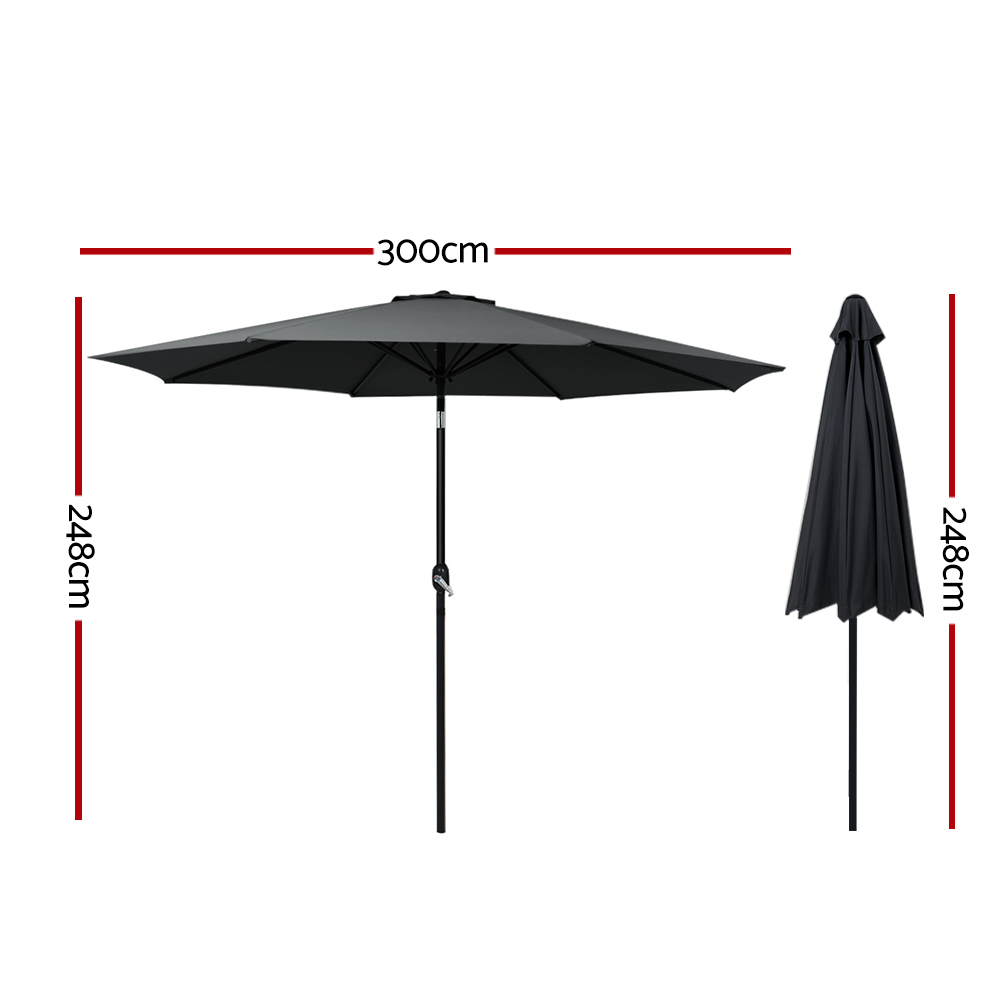 Instahut 3m Outdoor Umbrella Beach Pole Garden Patio Tilt Black view 2